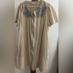 Striped Dress‎ with Blue Floral Embroidery